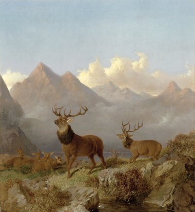 Detail jelenů a laně v krajině Vysočiny, 1864 od John Frederick Herring Junior