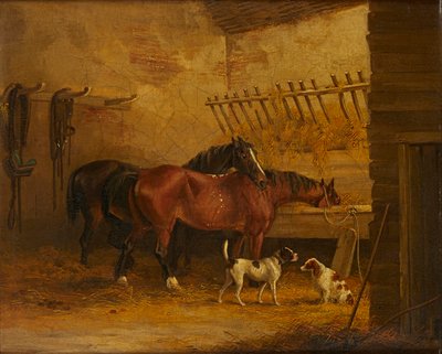 Koně a psi ve stájovém interiéru (olej na plátně) od John Frederick Jr. (attr.to) Herring