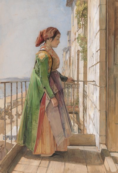 Řecká dívka stojící na balkoně od John Frederick Lewis