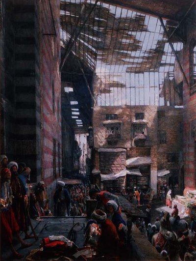 Pohled na ulici a mešitu Ghooreyah, Káhira od John Frederick Lewis