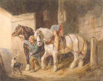 Stájový chlapec s vozíkovými koňmi od John Frederick Tayler