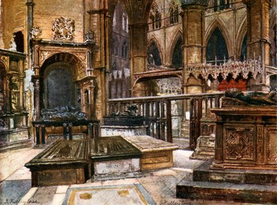 Hraběcí mosaz a malebné hrobky v kapli svatého Edmunda (barevná litografie) od John Fulleylove