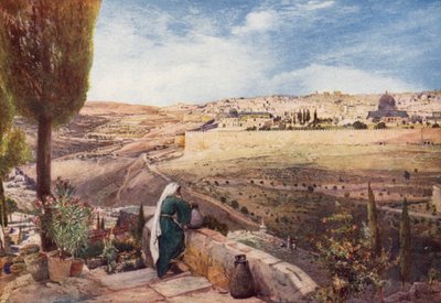 Jeruzalém, z tradičního místa na Olivové hoře, kde Kristus plakal nad městem (barva litho) od John Fulleylove