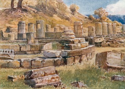 Olympia. Základna vrchu Kronos s pozůstatky chrámu Hera a Philippeion od John Fulleylove