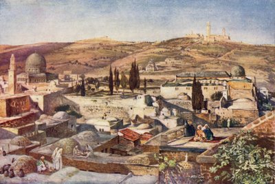 Oblast chrámu a Olivetská hora, z hory Sion (barva litho) od John Fulleylove