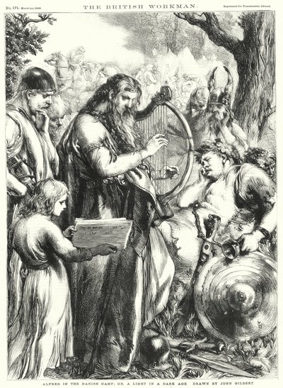 Alfred v dánském táboře; nebo, Světlo v temném věku (rytina) od John Gilbert