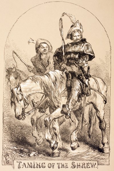 Ilustrace ke Zkrocení zlé ženy, z „The Illustrated Library Shakespeare“, vydané v Londýně 1890 od John Gilbert