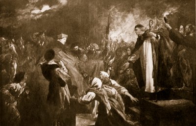 Příjezd kardinála Wolseyho do Leicesterského opatství, 1530, ilustrace z Hutchinsonova „Příběhu britského národa“, kolem roku 1920 od John Gilbert