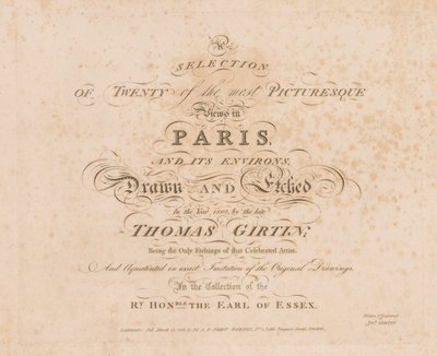 Výběr dvaceti nejmalebnějších pohledů v Paříži a jejím okolí: Titulní strana, 1803. od John Girtin