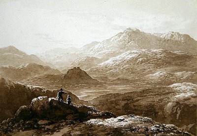 Hrad Dolyddelan a Moel Siabod (akvarel na papíře) od John Glover