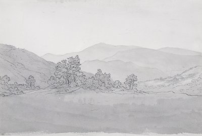 Llantysilio Mountain, Wales (pero, inkoust a mytí na papíře) od John Glover