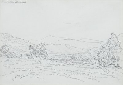 Llantysilio Mountain, Wales (tužka, pero a inkoust na papíře) od John Glover