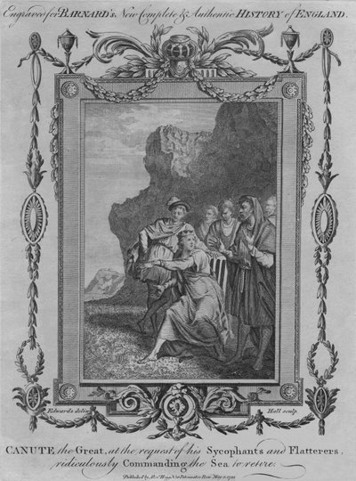 Canute Veliký, na žádost svých patolízalů a pochlebovačů, směšně velící moři od John Hall