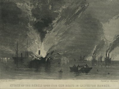 Útok povstalců na naše dělové čluny v galvestonském přístavu, cca 1863 od John Hamilton