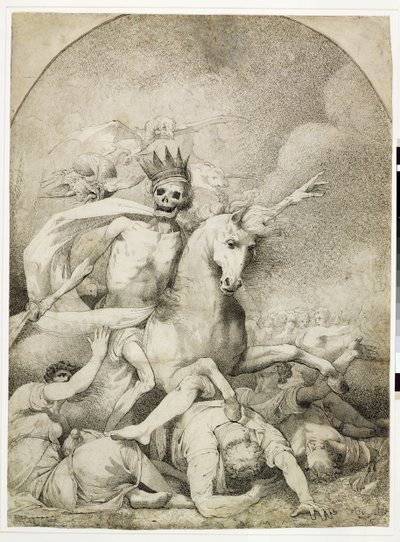Smrt na bledém koni, kolem roku 1775 (pero a černý inkoust na tkaném papíře) od John Hamilton Mortimer