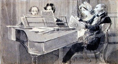 Hudební večer (akvarel a kvaš na papíře) od John Harden