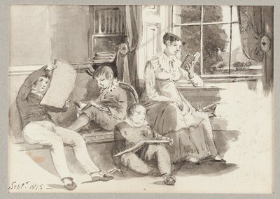 Jessy a tři děti, 1815 (wc na papíře) od John Harden