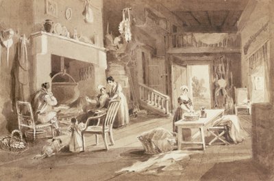 Kuchyň v Brathay Hall (inkoust na papíře) od John Harden