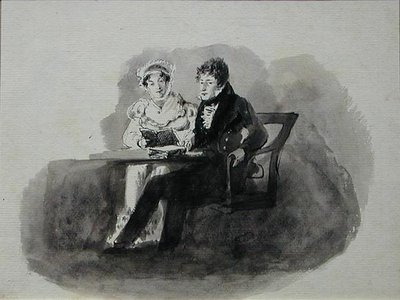 Muž a žena čtou (pero a inkoust na papíře) od John Harden