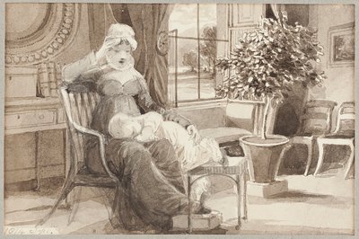 Paní H s dítětem John William, 1814 (wc na papíře) od John Harden