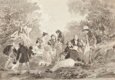 Piknik u jezera, 1825 (wc na papíře) od John Harden