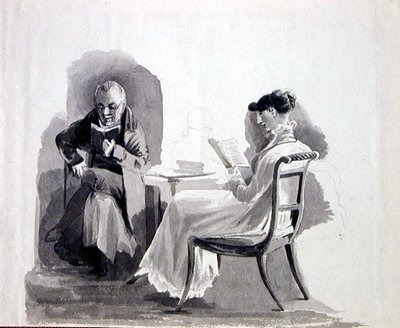 Čtení (tužka a inkoust na papíře) od John Harden
