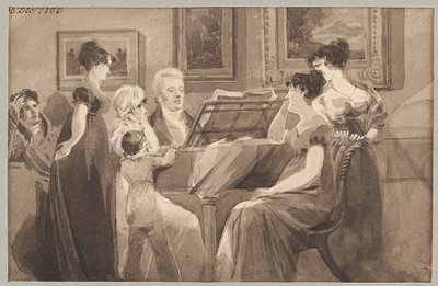 Songong around a piano, 1806 (wc na papíře) od John Harden