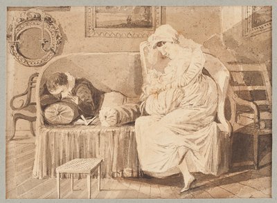 Tři na pohovce, 1805 (wc na papíře) od John Harden