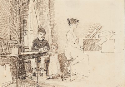Dvě děti a žena u klavíru, 1807 od John Harden