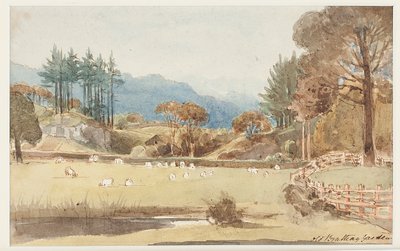 Pohled na Langdale, Lake District, Cumbria, 1831 (wc na papíře) od John Harden