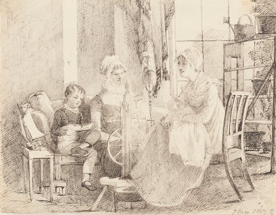 Ženy u kolovratu a chlapec s lodičkou, 1807 od John Harden