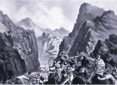 Zničení řecké armády, ilustrace z Hutchinsons History of the Nations VOL 4 kolem 20. let 20. století od John Harris Valda