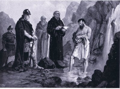 Křest Borise I., ilustrace z Hutchinsons History of the Nations VOL 4 kolem 20. let 20. století od John Harris Valda