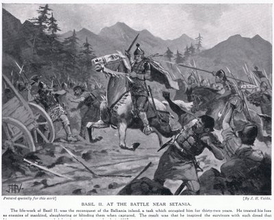 Basil II, v bitvě u Setanie 1017 nl od John Harris Valda
