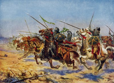 Útok kavalérie Shahrbaraz (barva litho) od John Harris Valda
