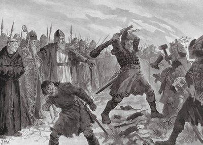 Král Olav Svatý rozbíjí obraz boha Mora od John Harris Valda