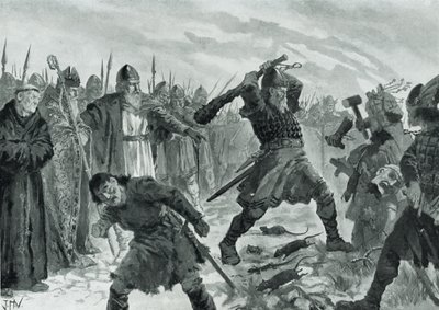 Král Olav Svatý rozbíjející obraz Boha Mor od John Harris Valda