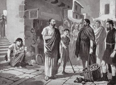 Římští kolonizátoři obchodující s domorodými Dáky (litografie) od John Harris Valda