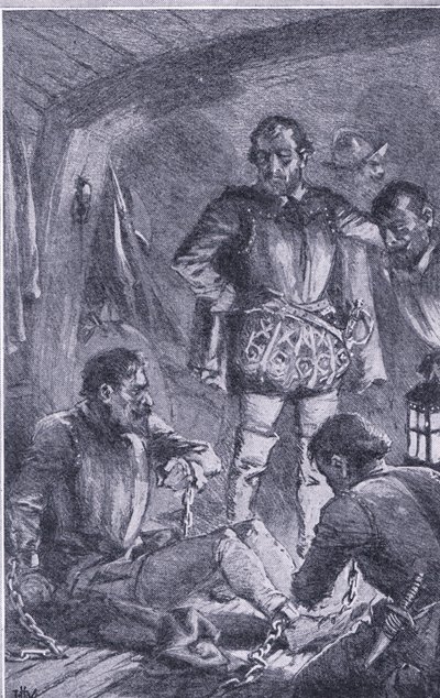 Santiago byl poslán napřed, aby prozkoumal, vyběhl na břeh a ztroskotal, Newnes Pictorial Knowledge vydané Newnesem, kolem 50. let (litho) od John Harris Valda