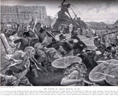 Bitva u Aquae Sextiae, 102 př. n. l., ilustrace z „Hutchinsonových dějin národů“, počátek 20. století od John Harris Valda