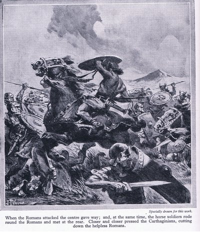Bitva u Cannae 216 př.n.l. Římská armáda byla téměř zničena, kolem roku 1950 od John Harris Valda