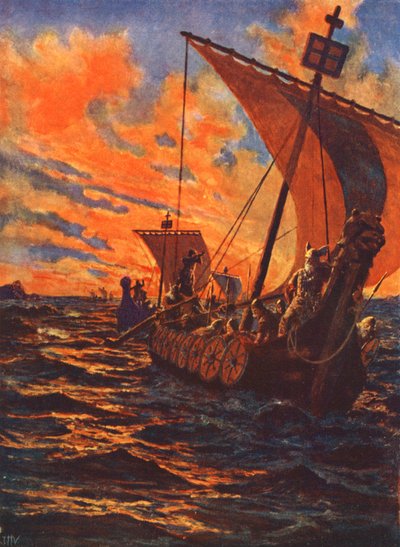 Návrat Vikingů (barevná litografie) od John Harris Valda