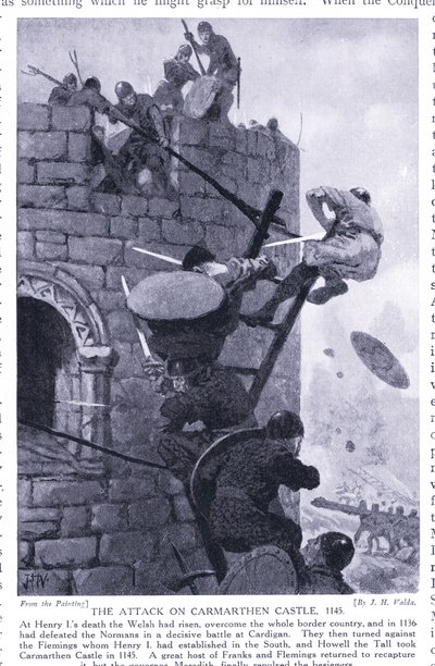 Útok na hrad Carmarthen AD1136, 20. léta 20. století od John Harris Valda