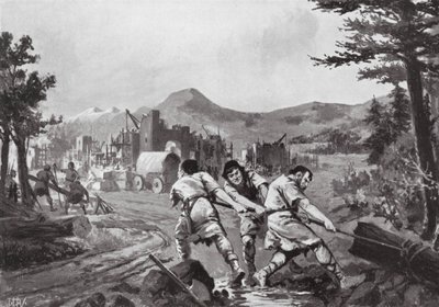 Valašští horalé zakládají město, 9. století (litografie) od John Harris Valda