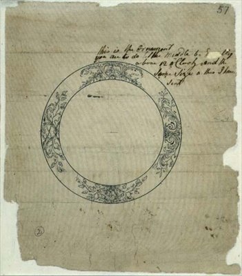 Design číselníku Ms 3972/3 pro 4. časomíru (pero a inkoust) od John Harrison