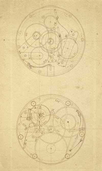 Pohyb H.4, měřič délky, navržený a nakreslený Johnem Harrisonem, kolem 1760-72 (inkoust na papíře) od John Harrison
