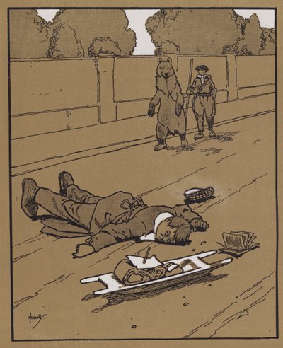 "Pro den neexistuje nic jako stará dobrá pojistka předstírání mrtvých" (barva litho) od John Hassall