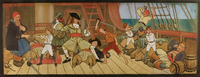 The Lost Boys in Combat with the Pirates and Peter in the Final Duel with Captain Hook, ilustrace z 
