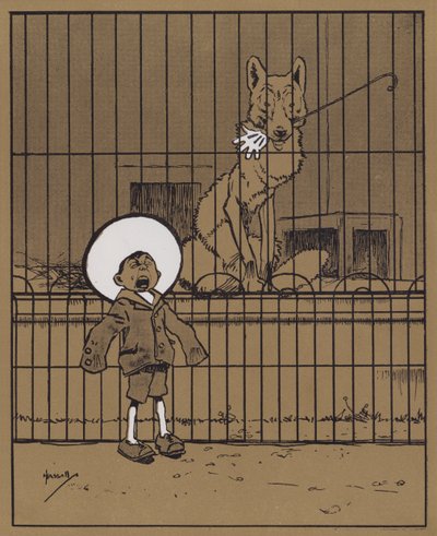 "Návštěvníkům, kteří strkají ruce přes zábradlí, se doporučuje, aby viděli, že je dostanou zpět" (barva litho) od John Hassall