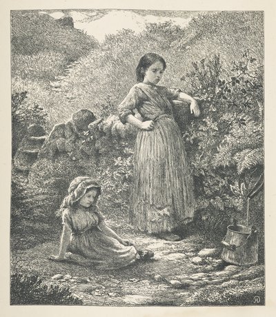 Talíř 16. Dvě mladé dívky.  Obrázky přírody. Série třiceti originálních ilustrací nakreslených na dřevě od J. H. Della a vyrytých R. Patersonem.  John Henry Dell od John Henry Dell
